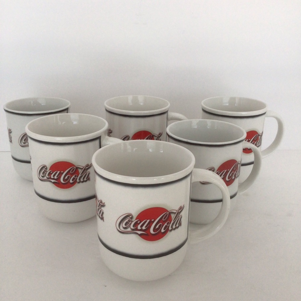 Vintage Coca Cola Mugs Red Dot Black Red White Coffee Tea Lot Of 6